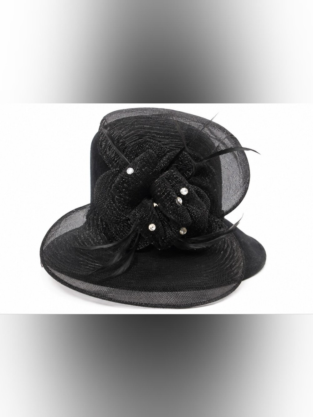 Black Floral Fascinator Hat with Crystal Accents - Women Accessories